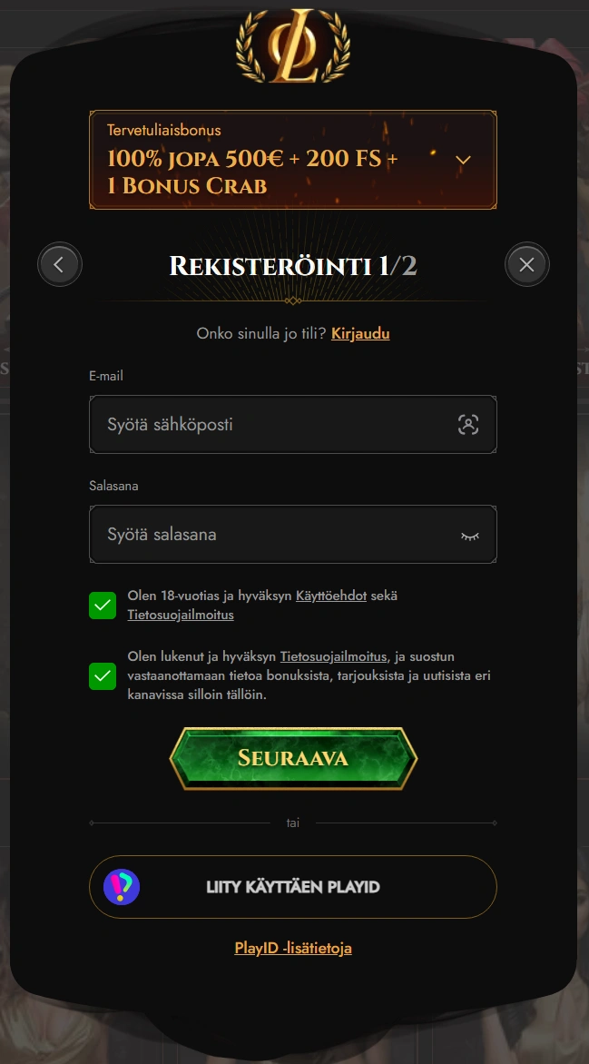 Kuinka rekisteröidyt Legiano Casinoon