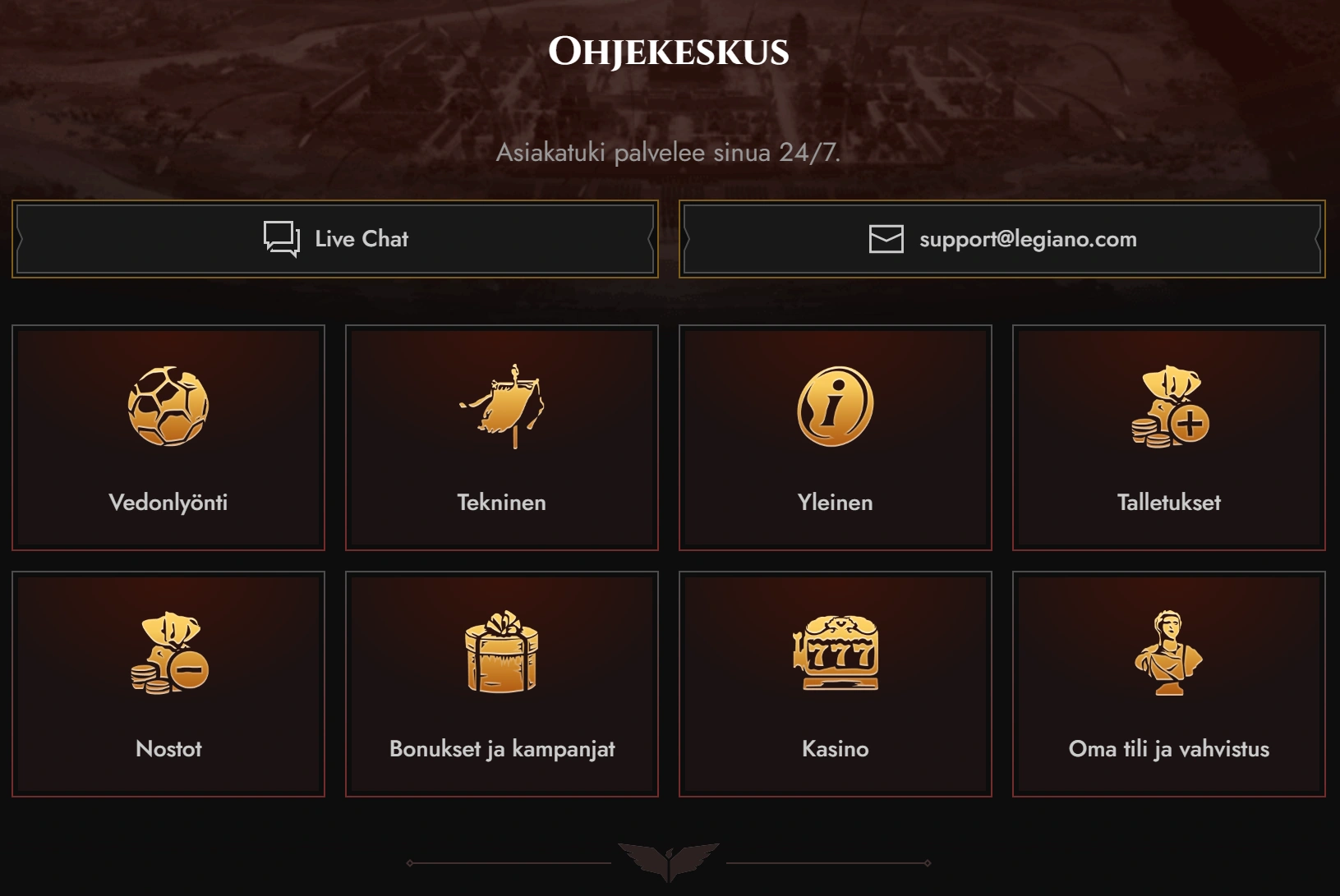 Legiano Casino Asiakaspalvelu